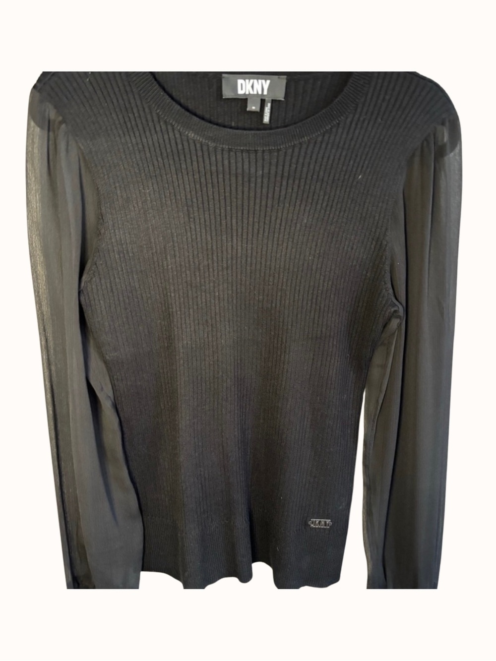 DKNY Black Top with Sheer Sleeves
